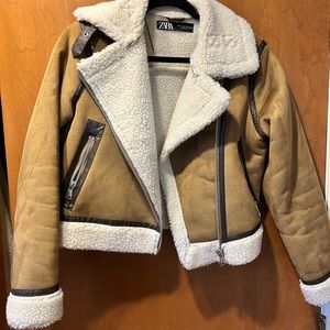 ZARA Brown Sherling/Suede Cropped Jacket